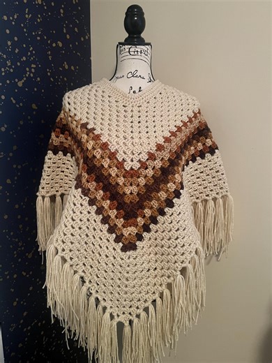Handmade Crochet Granny Stitch Poncho | Neutral Boho Cape - Etsy