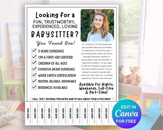 Customizable Babysitting Flyer Template, in Home Daycare Flyer Daycare Forms, Babysitter Services Flyer, Community Caretaker Printable Flyer - Etsy