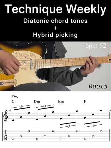 Technique weekly diatonic chord tone hybrid picking #diatonic #chordtones #hybridpicking #135 #guitarbasics #guitarpractice