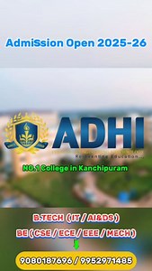🚀 Admissions Open for 2025-26 | Adhi College of Engineering & Technology! 🎓 Unlock your future with a world-class education at Adhi College of Engineering & Technology! 🔥 💡 Courses Offered: ✅ B.E. – Computer Science & Engineering (CSE) ✅ B.E. – Electronics & Communication Engineering (ECE) ✅ B.E. – Electrical & Electronics Engineering (EEE) ✅ B.E. – Mechanical Engineering (MECH) ✅ B.Tech – Information Technology (IT) ✅ B.Tech – Artificial Intelligence & Data Science (AIDS) 📌 Why Choose Adhi