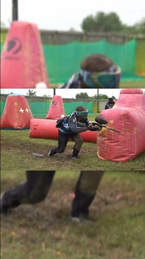 The female ninja is playing paintball.#paintball