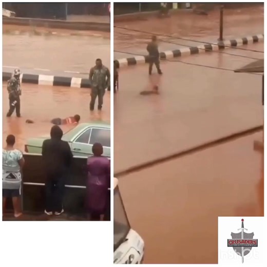 2.9K views · 52 reactions | A video shows Nigerian soldiers stopping a driver on Nsukka Road, Enugu State, after his vehicle splashed them, and forcing him to wade through a muddy puddle as punishment. | Crusaders Radio | Facebook
