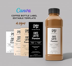 Coffee Bottle Labels, Iced Coffee Labels, Cafe Latte Labels, Cold Brew Label Template, Custom Coffee Label Template Editable Canva - Etsy