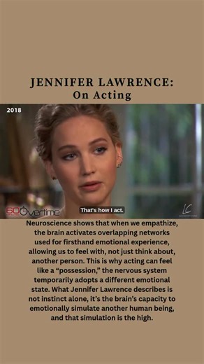 Les Chantery Studio on Instagram: "Psychology and neuroscience show that empathy activates neural systems that overlap with direct emotional experience, allowing one person to genuinely feel into another’s internal state. This is why acting can feel immersive rather than constructed, the nervous system is not pretending, it is temporarily simulating another emotional reality. What Jennifer Lawrence describes is the reward loop of that process. When an actor allows themselves to be overtaken by a