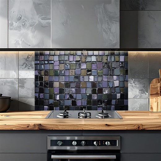 Purple Stone Effect Tempered Glass Kitchen Backsplash: Decorative Stove Backsplash Panel - Etsy