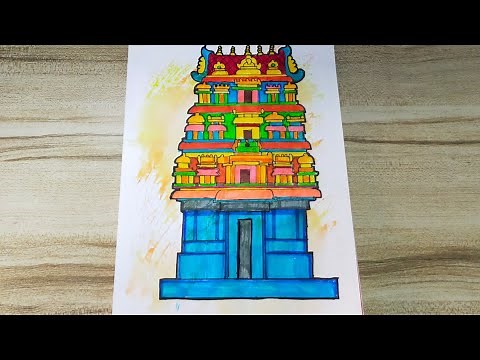 How to draw and color simple hindu temple