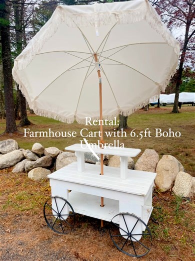 New to our Rental Inventory: How lovely is this Farmhouse Cart and Boho Umbrella 殺 A perfect station for party favors, it could even be used for an appetizer/dessert cart or even a bar. And what about those Baby Showers or Bridal Showers, I see a perfect set up for a flower bar  | Rustic Chic | Facebook