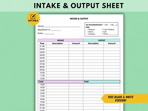 Fluids Intake and Output Record, Fluid Balance Chart, Intake and Output Tracker, Health Care Form, ICU Nursing Monitoring Sheet, Med Surg - Etsy UK