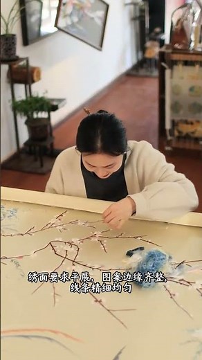 耗時300天完成的中式大刺繡，機器是繡不出這種靈氣的！#花鳥大刺繡 #蘇繡掛畫 #客廳掛畫 #玄關畫 #蘇繡精品掛畫