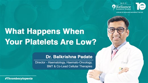 Are you experiencing unexplained bruising, frequent nosebleeds or prolonged bleeding? Low platelet count — a condition known as Thrombocytopenia could be the cause. Dr. Balkrishna Padate, Director of Haematology & Haemato-Oncology at Sir H.N. Reliance Foundation Hospital, explains what happens when your platelet levels drop, why it matters and when to seek help. Learn about the symptoms, causes and treatment options to stay ahead of serious complications. #Thrombocytopenia #LowPlatelets #HematoO