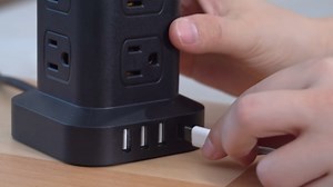 Surge Protector Power Strip 10 FT Cord, Power Strip Tower with 4 USB Ports (1USB C), Extension Cord with 12 AC Multiple Outlets, Home Office Supplies Desk Accessories, Dorm Room Essentials