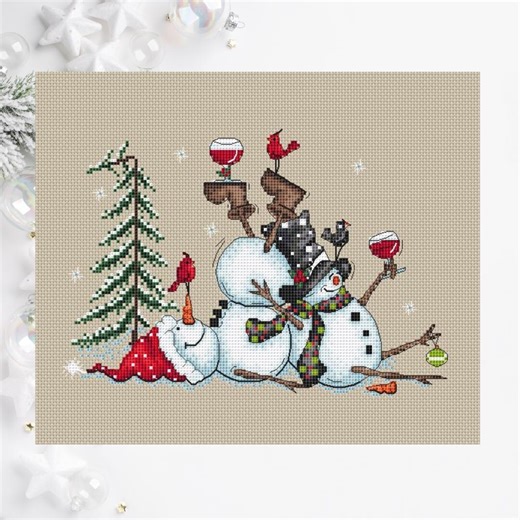 Snowman Cross Stitch Pattern PDF, Winter Cross Stitch, Christmas Snowman Pattern, Cute Snowman Embroidery Chart, Instant Download