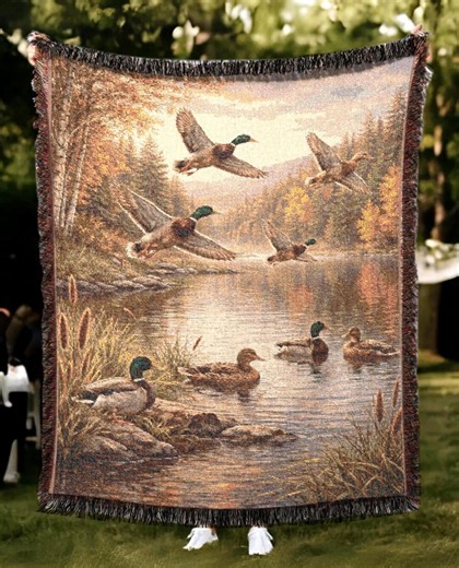 Mallard Duck Woven Blanket, Rustic Cabin Decor Throw, Duck Hunting Gift for Him, Cozy Lodge Wildlife Blanket for Outdoorsman or Dad - Etsy