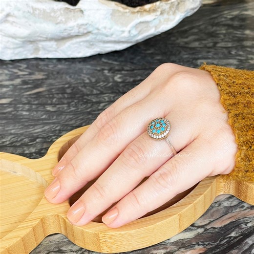 Handmade Turquoise Topaz Ring: Ottoman 925k Sterling Silver CZ Ring - Etsy