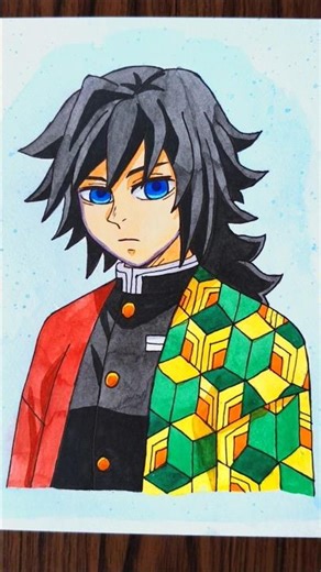 Giyu Tomioka Watercolor Painting | Demon Slayer Fanart | Satisfying Anime Art Shorts #artshorts