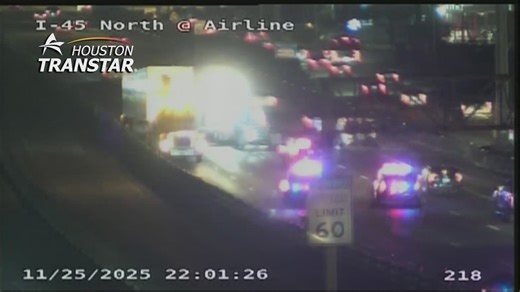 Heavy truck crash blocks all lanes on I-45 North near Airline Drive