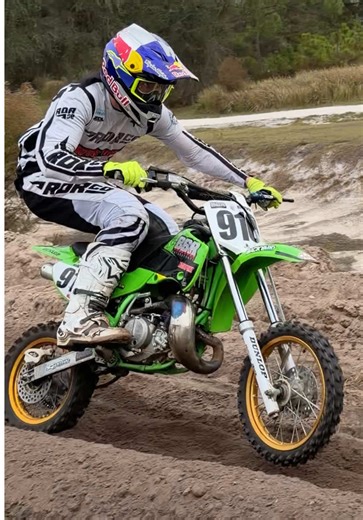 Getting loose to say the least on the KX65 😂 What was your dream bike when you were a kid? @Red Bull Motorsports @Red Bull @MotoSport.com @All Balls Racing #KX65 #kawasaki #2stroke