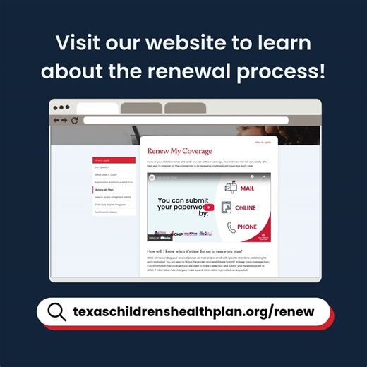 If you are about to renew your family’s CHIP or Medicaid coverage and don’t know where to start, we can help! Visit our website to learn about the steps: texaschildrenshealthplan.org/renew. 🔗 #TCHP #Health #CHIP #Medicaid | Texas Children's Health Plan