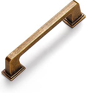 5 Pack Antique Brass Cabinet Pulls Square 3"(76mm) Hole Center Retro Vintage Cabinet Handles Drawer Pulls Cupboard Kitchen Hardware