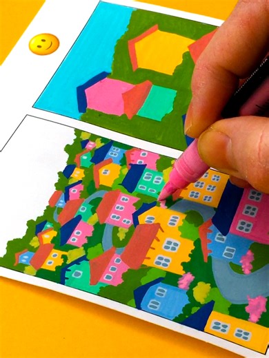 I’m drawing a cute town with acrylic markers 🏡✍️ #acrylic #drawing #tutorial #house #art #foryou