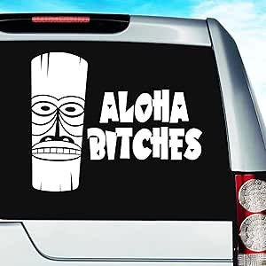 Aloha Bitches Hawaiian Tiki | Funny Vinyl Decal Sticker Bumper Cling for Car Truck Window Laptop Wall Tumbler | Die-Cut/No Background | Multi Sizes/Colors | by Car Decal Geek-Pink, 20"
