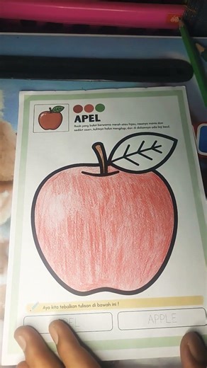 Tutorial Mewarnai Buah Apple/Apel,,#drawing #vidioshort #art #viralvideo #fyp #buah