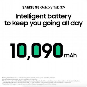 Work and play anywhere, anytime with the 10,090 mAh intelligent battery on the #GalaxyTabS7 Plus. Learn more: spr.ly/GalaxyTabS7Plus-Battery | Samsung