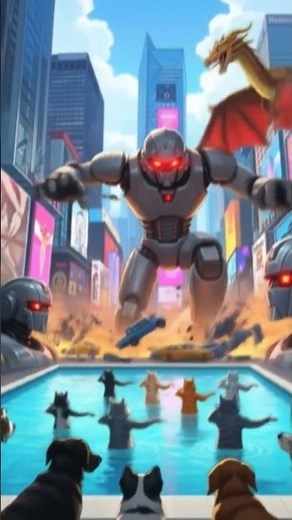 Giant Subscribe Robot | Subscribe or My Robot well hunt you Cats Dogs dancing in Pool #DreamScreenAI