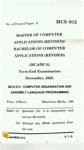 MCS-012 Dec, 2025 question paper || Assembly Language Programming || IGNOU Papers