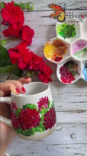 Hand-Painted Red Geranium Mug