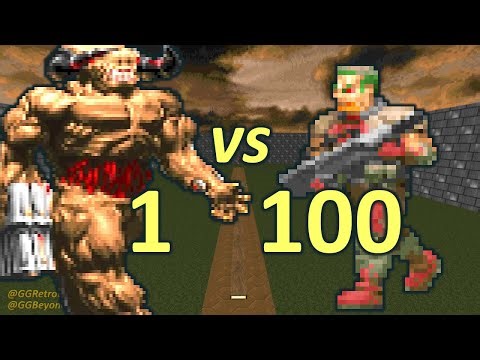 Cyberdemon vs 100 Zombiemen - Monster Infighting - Doom Retro Battles