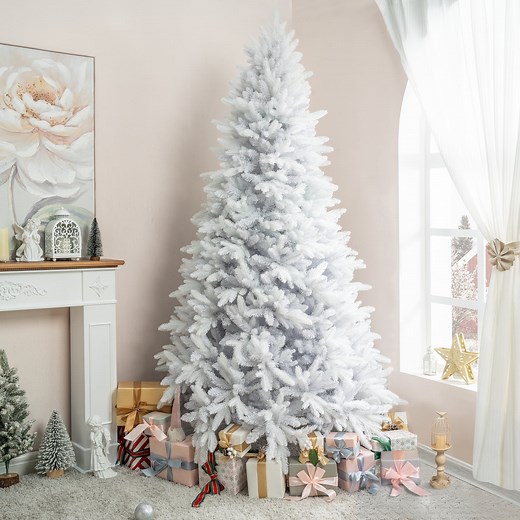 White Pre-Lit Christmas Trees with Full, Realistic Branch Tips & Warm Lights, Sizes from 4.5 to 9 ft