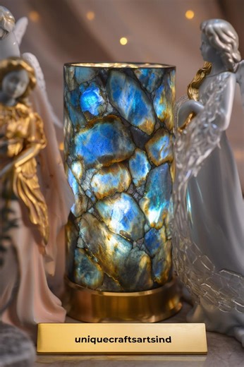 Handmade Labradorite Lamp | Blue Flash Gemstone Light, Brass Base, Modern Decor - Etsy