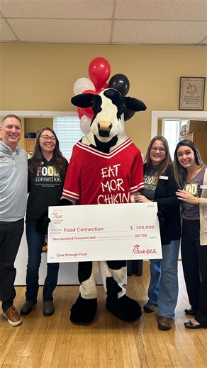 @cfamerrimonave on Instagram: "Best. Surprise. Ever. 🐄🎉 The True Inspiration Awards program was created in 2015 to honor the legacy of Chick-fil-A founder Truett Cathy. Through these annual grants, Chick-fil-A celebrates and supports nonprofit organizations making an impact in their local communities. It was our absolute honor to present Asheville’s own Food Connection with a $200,000 check as a 2026 Chick-fil-A True Inspiration Award recipient! Food Connection’s work providing meals and fight
