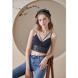 Strappy Full Lace Button Down Bustier Top in Black