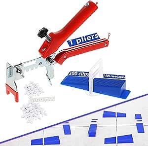 Professional Tile Leveling System Tiles Leveler with 300PCS 1/13 Inch Leveler Spacers Clips Reusable 100PCS Wedges and 1PC Floor Tiles Pliers (2mm, blue)