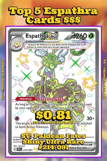 Top 5 RAREST Espathra Pokémon Cards! #pokemon #pokemoncards #pokémon #tcg #pokemontcg #top5