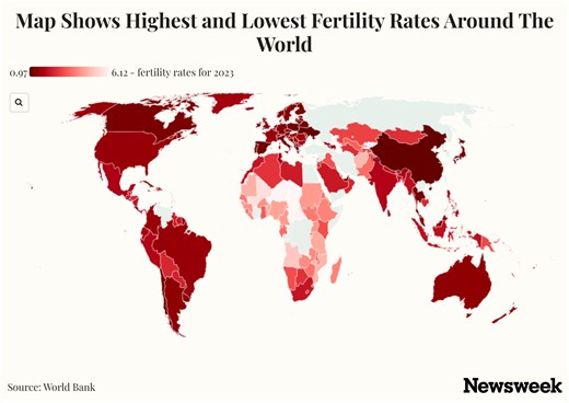 Map shows where global fertility rates are falling
