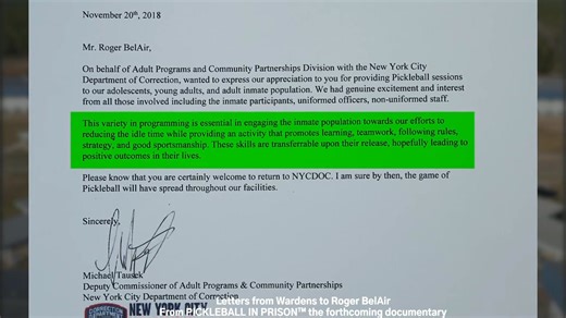 Roger BelAir, the pioneer of Pickleball in Prison™, receives letters from wardens thanking him for introducing the sport within their institutions. | Pickleball in Prison
