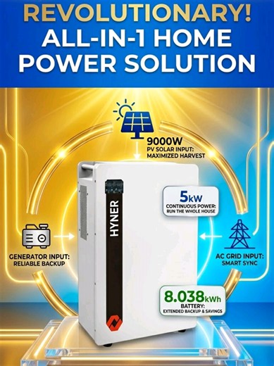 All in 1 Solar solution for your home with inverter   lithium battery. #hyner #solarsolutions #solarsystem #solarpower #fyp