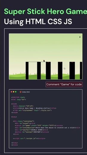 Animated Stick Hero Game using HTML CSS JS💀☠️Crazy Next Level Game💻#animation #coding #programming