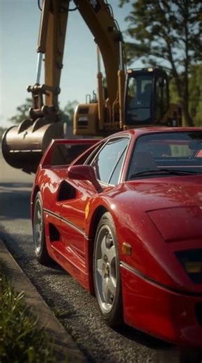 Luxury vs Power: Ferrari Meets the Excavator #ferrari #aivideo #crash