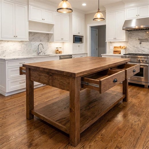 Rustic Chestnut Kitchen Island Table,double Sided Drawers (counter Height) - Etsy