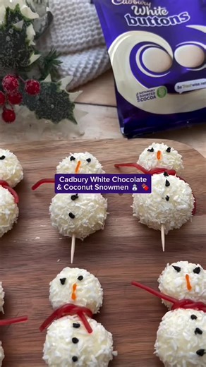 Looking for new ways to fill the endless days between now and the new year? ✨ Enjoy one more festive treat with this delicious white chocolate and coconut snowmen recipe ☃️🍫 #Cadbury #recipes #whitechocolate #Christmas | Cadbury Dairy Milk