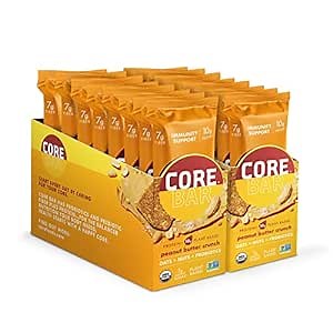 CORE Organic Refrigerated Plant-Based Protein Bars – Low Sugar, High Fiber Bars with Probiotics – Pack of 16, Peanut Butter Crunch