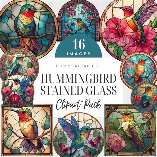 Hummingbird Stained Glass Clipart, Watercolor Bird PNG, Floral Vintage Art, Colorful Window Design, Sublimation, Scrapbook, Commercial Use - Etsy