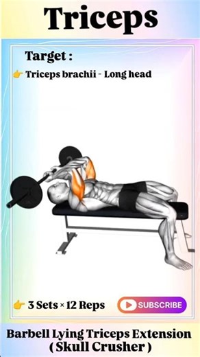 Barbell Lying Triceps Extension (Skull Crusher) | Long Head Triceps Target 💪