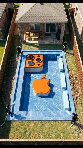 The Wildest Giant iPhone Pool Backyard Build Ever Made | Apple Logo Module Pool Transformation