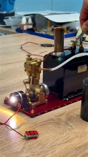 This Tiny Steam Engine Lights a Bulb 😮 Watch It Start #engine #machine#fyp #foryou