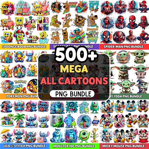 500  Cartoon Bundle PNG, Cartoon Characters, Cartoons Bundle, Retro Png Files, Cartoon Png, Superhero Clipart, T Shirts Design - Etsy